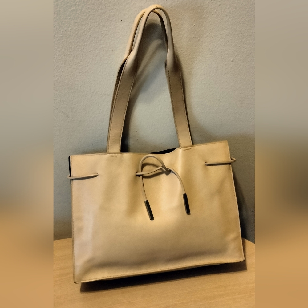 Vintage Gucci beige pony-style calfskin leather tote